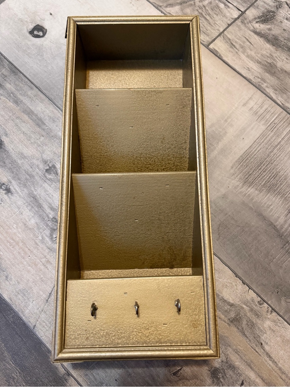 Vintage Gold Mail and Key Organizer with Three Hooks.